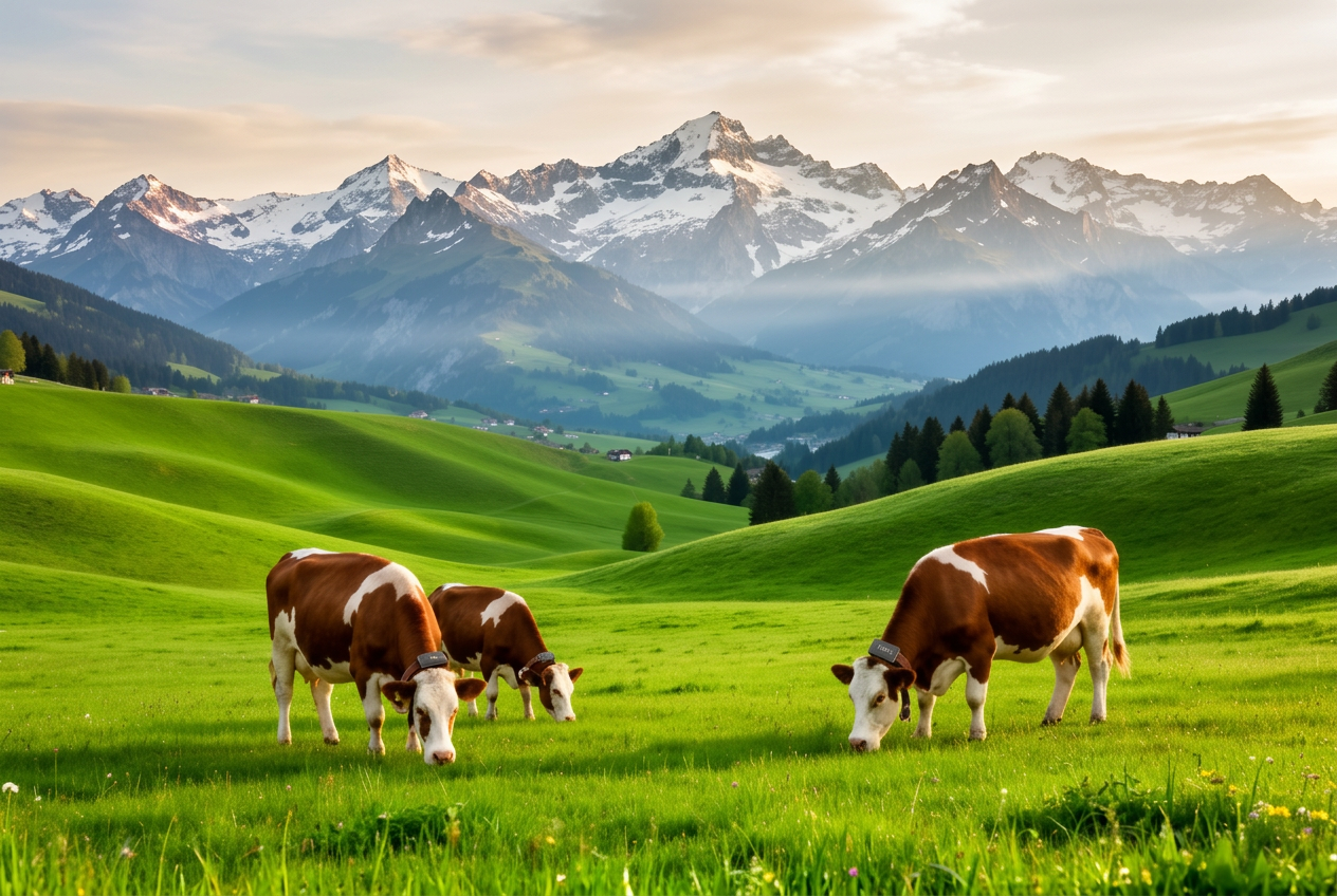 Mucche al pascolo nelle Alpi svizzere